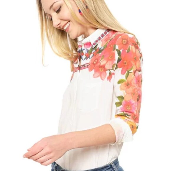 Desigual Women's Laurene Vibrant Romantic Floral Shirt Festival Boho SZ XS - Picture 2 of 10